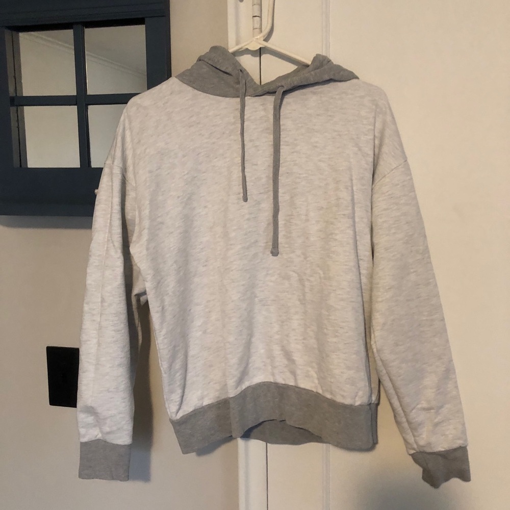 Denim & Flower color block Gray Hoodie